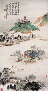 钱松嵒 1944年作 蓉湖春色图 立轴